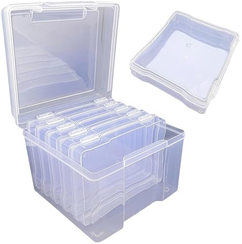 igadgitz home U7298 Photo Storage Boxes, 6 internal cases for 5 x 7” (12.7 x 17.78cm) prints & Container Box - Transparent, Hinged Lid