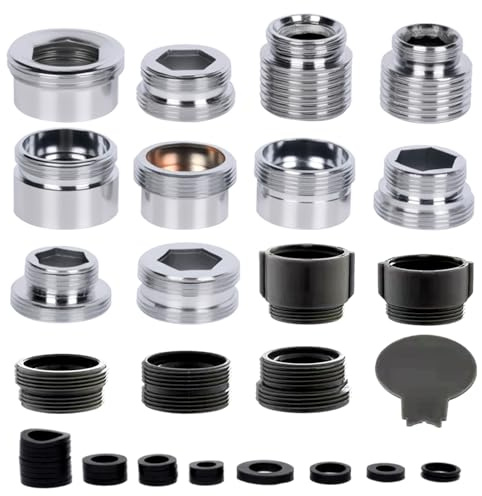 15Pcs Faucet Adapter Set, Universal Tap Adapter Male to Female, 10 Brass Faucet Connectors & 5 Plastic Water Hose Adapters with Mini Wrench for Kitchen Sink Garden Hose Filter Diverter