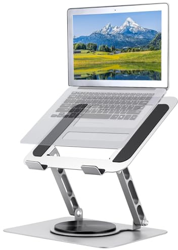 Yoxovo Laptop Ständer Höhenverstellbar und 360 Drehbarer Basis, Faltbar, Stabil, Belüftet und Ergonomisch Belüftet Laptopständer Kompatibel mit Allen Laptops 10-17 Zoll