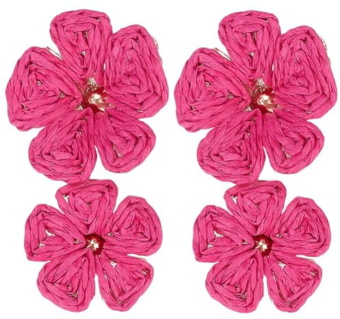 SOFPLATE Rattan Blumenn Ohrringe Böhmische Bast Ohrringe Rosa Boho Mehrlagig Doppelte Blumennblütenblätter Tropfen Bast Stroh Umwickelte Gänseblümchen Ohrstecker Für Frauen Sommer Tropischer Strand Bo