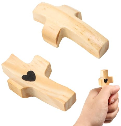Yooyan 2 Stück Holzkreuze, Handgehaltenes Schutzkreuz aus Holz, Handstresskreuz für Erwachsene und Kinder, Ostern & Tägliche Ermutigung, Wandkunst