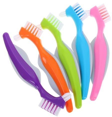 Veemoon Lot de 5 Brosses Prothèses Dentaires Double Tête Poils Souples Mini Portable pour Nettoyage Doux Voyage Soins Bucco-dentaires Seniors