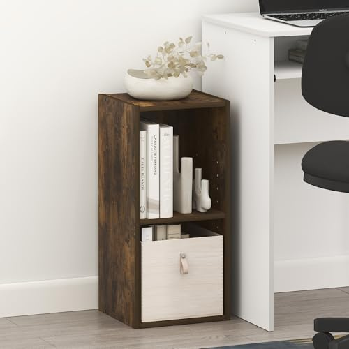 Furinno FULDA Book Shelf, 2-Tier Narrow Bookshelf, Bookcase with 25.4cm Width Storage Shelf, 23.6(D) x 25.0(W) x 53.8(H) cm, for Living Room, Bedroom, Home Office, Amber Pine