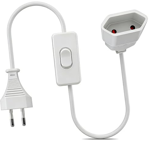 Eurostecker Verlängerung mit Schalter, 1,5m 2,5 A 250 V, Verlängerungskabel 0,75mm², Lampenkabel mit Schalter, Euro Netzkabel Stromkabel, Kabel für Haushaltsgeräte TV PC Lampe Monitor Weiß