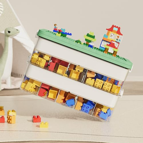 TEGOVE Cajas Almacenaje Para Lego Organizador Juguetes,Cajas De Almacenamiento Transparentes, 2 Niveles, Para Bloques De Construcción Y Rompecabezas,Piezas Pequeñas Para Juguetes Habitación Infantil