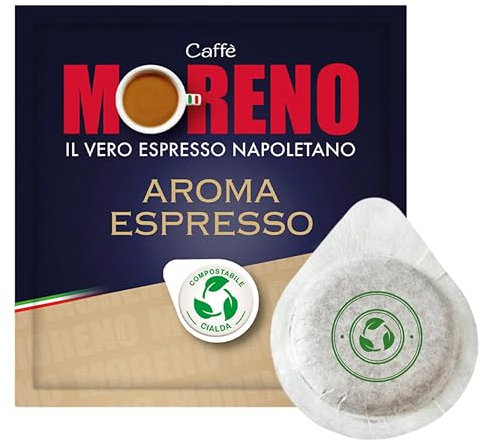 CAFFE' MORENO - 600 Cialde Caffè Compostabili, Compatibili con Macchina Caffè Cialde Sistema ESE44mm, Gusto Forte e Corposo, Cialda da 7g, Aroma Espresso Bar