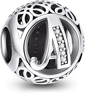 NINGAN Charm-Anhänger, 925 Sterlingsilber, Motiv: Buchstabe des Alphabets, für Armbänder, kompatibel mit europäischen Armbändern