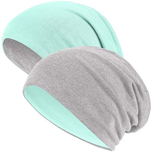 Hatstar®2in1 Reversible Unisex Beanie | Damen und Herren Mütze | Übergangsmütze für Frühling und Sommer | SoftTouch Poly - Baumwolle | leicht & weich (Mint/hellgrau)