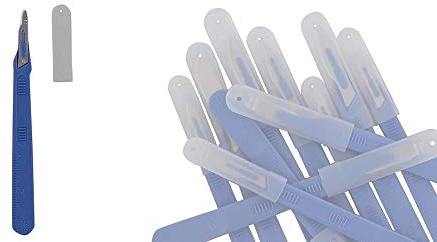 10x Einweg-Skalpell Klinge Figur 15, Kosmetex Einmal Skalpell, mit Schutzkappe, einzeln steril verpackt, Figur 15