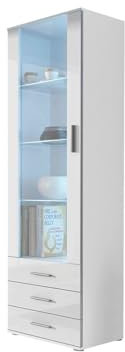 Mirjan24 Vitrine Standvitrine Soho S1, Glasvitrine, Vitrinenschrank, Hochschrank, Stauraumvitrine, Wohnzimmer Highboard Schrank (Weiß/Weiß Hochglanz, mit RGB LED Beleuchtung)