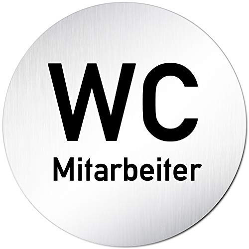 Kinekt3d Leitsysteme XXL Türschild • Ø 100 mm • Toilettenschild Mitarbeiter + WC • aus Aluminium Vollmaterial • geschliffene Edelstahloptik • 100% Made in Germany