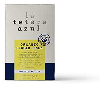 LA TETERA AZUL Infuso ecologico di zenzero e citronella. Tè dimagrante biologico. Limone Di Zenzero Biologico. 20 sacchetti da 1,5 grammi.