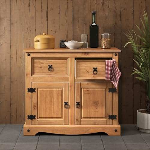 Corona Sideboard 2 Door 2 Drawer Solid Wood Pine Wooden Storage Dresser Side Unit Cupboard Living Room Hallway Lounge Bedroom Mexcian Style 76cm High 87cm Wide 40cm Deep