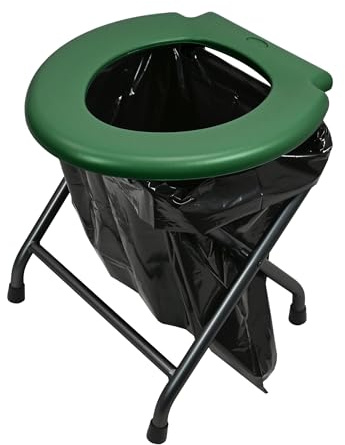 24ocean Mobile Klapptoilette Set Grün WC Klo Camping, Gestell Schwarz, 6 Einweg Beutel