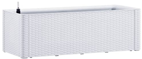 vidaXL Garten Hochbeet mit Selbstbewässerungssystem Rattan-Optik Pflanzkasten Blumenkübel Blumenkasten Pflanzkübel Weiß 100x43x33cm