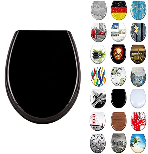 LARS360 Toilettendeckel WC Sitz mit Absenkautomatik aus Duroplast und Edelstahl, Antistatisch Antibakteriell Leicht zu Reinigen Abnehmbar Für Meisten Klodeckel Hänge WC, 45 x 38cm (Schwarz)