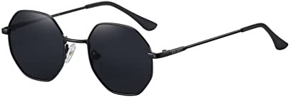 H HELMUT JUST Sonnenbrille Herren Damen Retro Schwarz Sechseckigen Polarisierte Getönte Linse Kategorie 3 Flache Linsen Filigranes Gestell