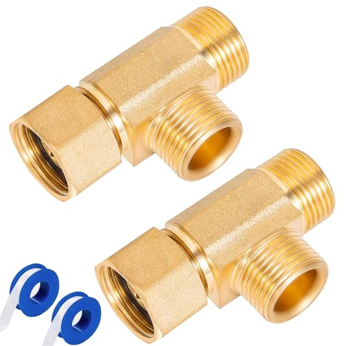 Breezliy Lead-Free Brass Angle Stop Add-A-Tee Valve,3/8-Inch Compression Inlet X 3/8-Inch Com Outlet X 3/8-Inch Compression Outlet 2 Pack