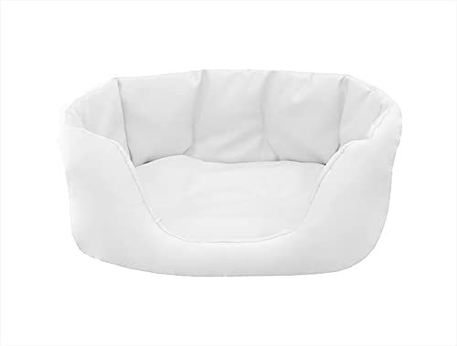 Juelle Hundebett aus Kunstleder , Hundebett Korb für mittlere Hunde, Kuscheliges Hundekissen, Schlafsofa Paris S-XL (80x60cm, Weiß)