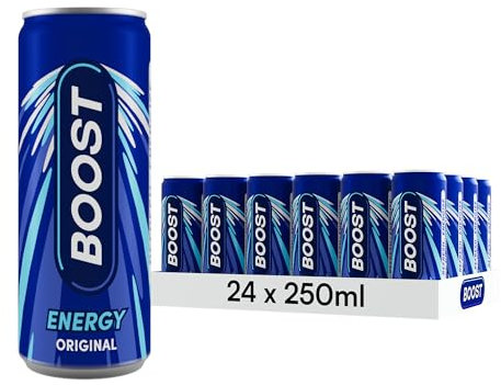 Boost Energy Drink Original Flavour - 24 Pack Drinks with Caffeine, Taurine and Vitamin B | Carbonated Energy Drinks | Gluten Free Vegan Low Calorie Fizzy Drinks Multipack | 24x250ml