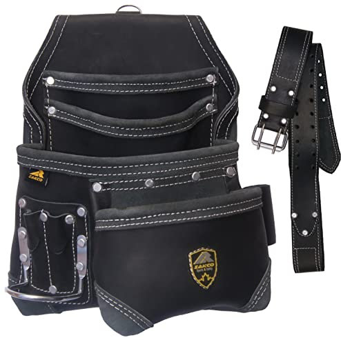 PRO-15. Bolsa para Herramientas y Clavos de Carpintero con 8 Bolsillos y cinturón. Bolsa de Herramientas de Cuero. Bolsa de Herramientas para electricistas, Bolsa de Herramientas para enmarcadores