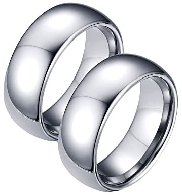 AMDXD Freundschaftsringe Freundinnen, 8mm Wolfram Verlobungsring Damen Silber mit Einfache Kuppel Ringe Männer, 2 Stück, Frauen 60 (19.1) & Männer 62 (19.7)