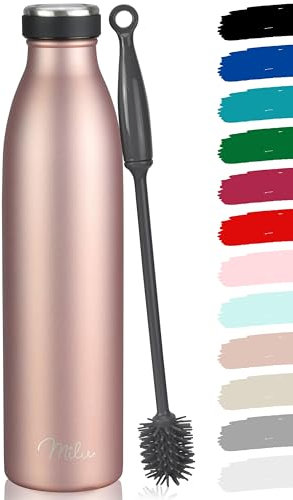 Milu Edelstahl Trinkflasche 350ml, 500ml, 750ml, 1L, 1.5L Thermosflasche, Isolierte Wasserflasche, Auslaufsichere Isolierflasche doppelwandig, Kohlensäure geeignet + Reinigungsbürste (Rosegold, 1.5L)
