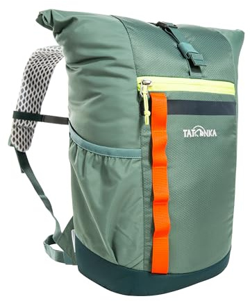 Tatonka Kinderrucksack Rolltop Pack JR 14L - Rucksack für Mädchen und Jungen im Grundschulalter - Inklusive Sitzkissen und Reflektoren für gute Sichtbarkeit - Aus recycelten Materialien (sage green)