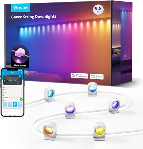 Govee Smart RGBIC Wandleuchte Innen, WiFi Wandlampe Kompatibel mit Alexa für Party, Musik Sync, Wandleuchte Dimmbar Innenbeleuchtung für Wohnzimmer, Weiß, 3M
