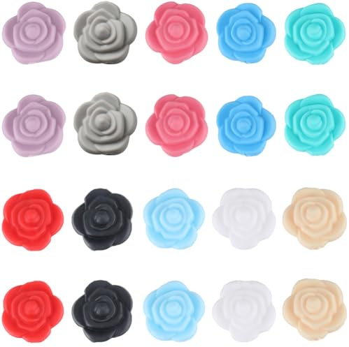 SUNNYCLUE 1 Box Mit 20 Stück 20 mm Blumen Silikonperlen Valentins Silikon Focal Perlen Große 3D Süße Rote Blume Rose Grobes Gummi Weiche Lose Abstandshalter Perlen Für Schlüsselanhänger Stiftherstellu