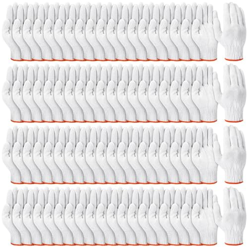 Sureio 200 Pairs Cotton Work Gloves for Men BBQ Cotton Liners Knit Polyester Gloves for Roping Work Safety Men Women(White)