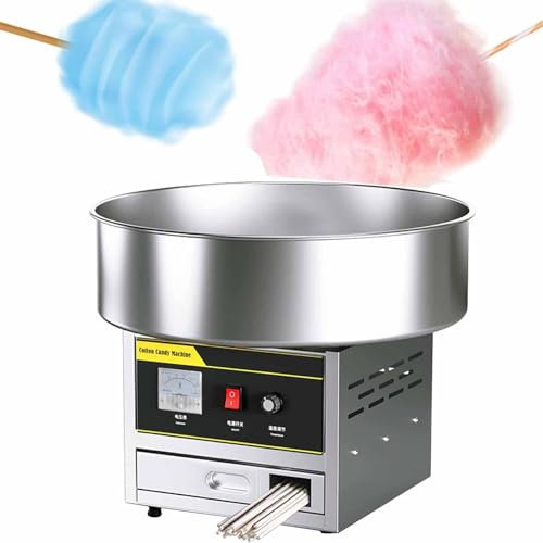 RESKIU Máquina de Algodón de Azúcar Profesional de Acero Inoxidable Maquina Eléctrica para Hacer Algodón de Azúcar Cotton Candy Machine Commercial Candy Floss Machine,Silver-110V