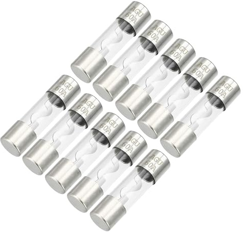 Partuto 10 Stück 10x38mm 0,39x1,50 Zoll 60A Universal AGU Glassicherung - Kfz-Sicherungsröhre zum Schutz der Stromversorgung - Metall Silberton