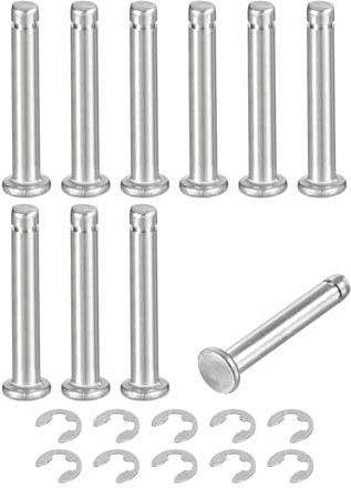 uxcell 10Set M4x25mm 304 Stainless Steel Cylindrical Shaft Snap Ring Locating Pin, Flat Head Grooved Hinge Cylinder Position Pin with E Clip Retaining Ring, Silver