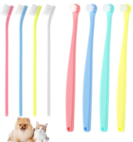 XIHIRCD 8uds Cepillo de Dientes para Perros, 2 Estilos Cerdas Suaves Cepillo de Dientes para Gatos Pequeños Micro Cabezal Cepillo de Limpieza Dientes Gatito Suministros Cuidado Dental para Cachorros
