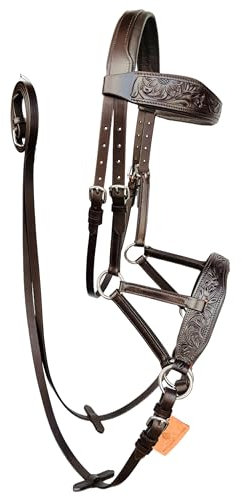 AHS us Zaumzeug aus natürlichem Leder, gebisslos, mit weißer Rindsleder-Polsterung, Volllederzügel, Braun, Pony