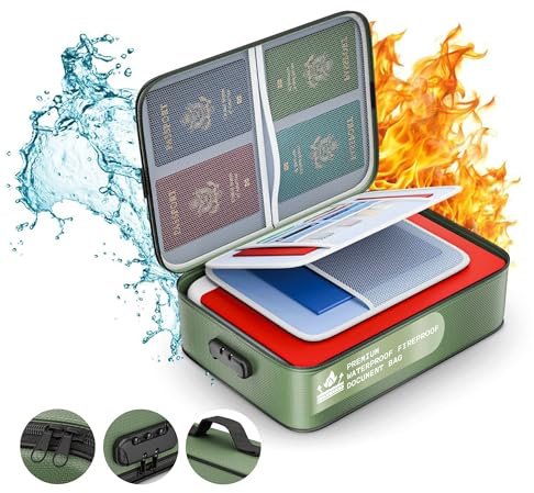 Revolex Waterproof Document Bag – Fireproof A4 Document Organizer & Storage Folder for Important Papers with 20 Pouches, Secure Bag Case with Lock for Home and Office Use
