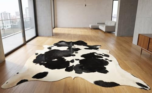 Kuhfelle Online & Nomad Kuhfell Schwarz Weiß 200 x 180 cm – Echtes Brasilianisches Rinderfell Teppich – Natürliches Fell für Wohnzimmer, Schlafzimmer & Landhausstil