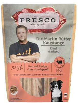Martin Rütter Kaustange Rind & Lachsöl | Leckerli für Hunde | 150 g | FRESCO Dog | Ergänzungsfuttermittel | Für die Kaubelohnung und zur Unterstützung von Haut & Fell | Mit Omega-3 aus Lachsöl