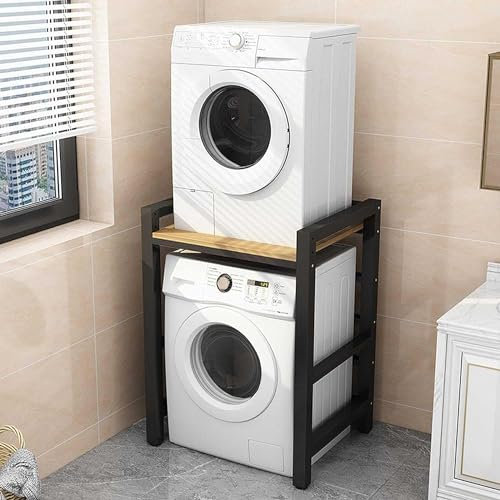 Mobile Sopra Lavatrice Salvaspazio con Scaffale Regolabile Armadio per Bagno Cucina Balcone (Nero Noce)