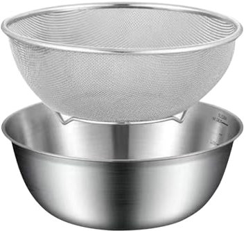 Set scolapasta in acciaio inox – Set di ciotole per mescolare alimenti | ciotola scolapiatti in metallo | scolapasta per cereali | scolapasta da cucina | cestello in rete con ciotola per mescolare