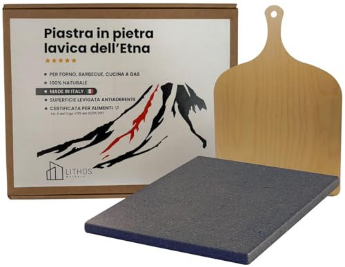 Plaque en pierre de lave ollaire – Réfractaire de l'Etna pour four électrique et gaz, barbecue, grill à pizza et viande – dimensions au choix (40 x 35 x 2 + pelles)