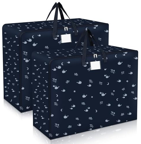 Fentar 2Pc Bolsa de Ropa de Tela Oxford, 105L Cajas Almacenaje Ropa, Impermeable Bolsa Grande Almacenamiento, Engrosar Bolsa Almacenamiento Cremallera, Moda Bolsas de Tela para Guardar Mantas