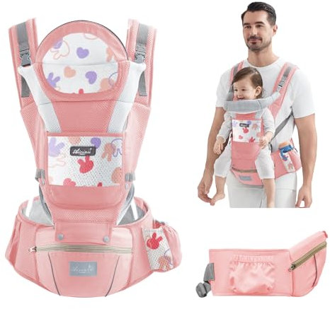 IULONEE Multifunction Baby Carrier Hip Seat Infant Carrier Baby Sling Baby Carrier Wrap Convertible Toddler Carrier with Wide Seat Lightweight Child Carrier Ideal for Hands-Free Parenting (Pink)