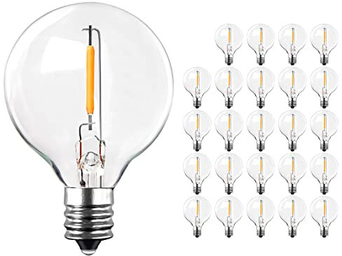 LangPlus+ 25 Stück LED Glühbirne 1W E12 Sockel G40 LED Filament Globe Glühbirnen, Warm White 2200K Lampen, AC220V-240V, Ersatzbirne für G40 Lichterkette Außen, Straßen, Party