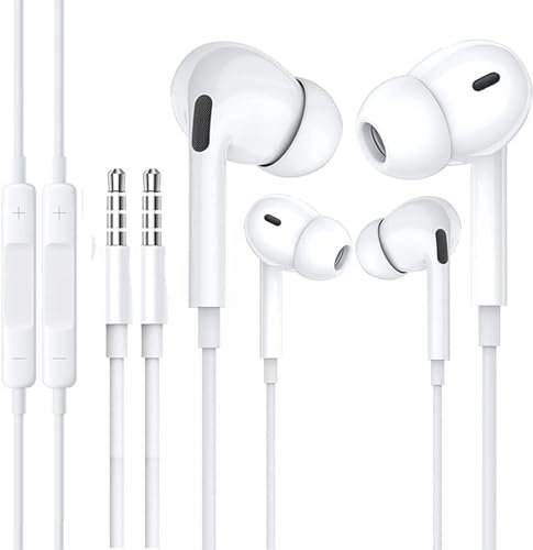2 Pack 3.5mm Kopfhörer mit Kabel, in Ear Ohrhörer mit Mikrofon und Lautstärkeregler Headset mit Kopfhörern für iPhone Samsung Android Smartphone Laptop