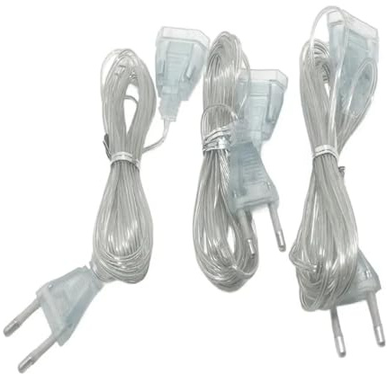 Stromverlängerungskabel - Transparentes Verlängerungskabel mit Eurostecker, 3er Pack - Flaches Elektrokabel für LED-Laternen und Außenbereich (5M)