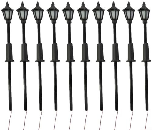 Oniissy 10PCS Model Railroad Train 1:72 Scale Lamp Posts Led Street Light Lamps 00 Gauge, Set 1:72 Model Railway Train Lamp Post Street Lights Between OO Scale LED