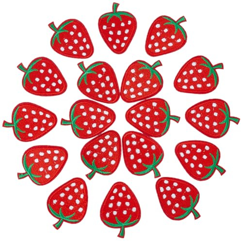 craspire 20 Stück Erdbeer Applikation Zum Aufnähen Obst Flicken Rote Erdbeeren Reparatur Nähflicken Dekorative Bestickte Applikation Zum Aufbügeln Für Kleidung Hemden Jeans Hüte Mäntel Jacken