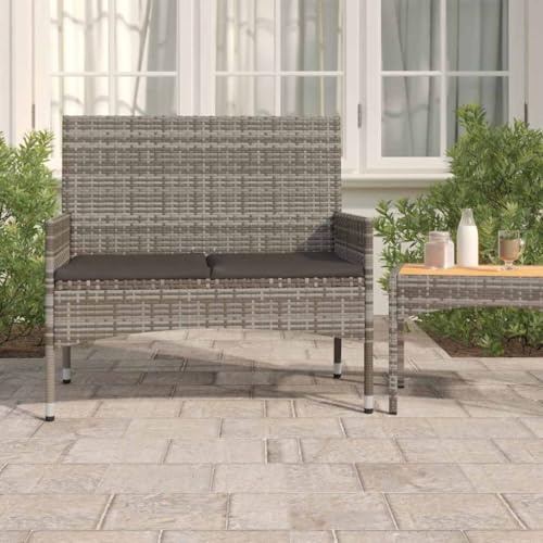 Myheimly Gartenbank, Sitzbank 2-Sitzer mit Kissen, Bank mit Armlehnen Rückenlehne, Parkbank Gartenmöbel Stahlrahmen, Poly Rattan Grau